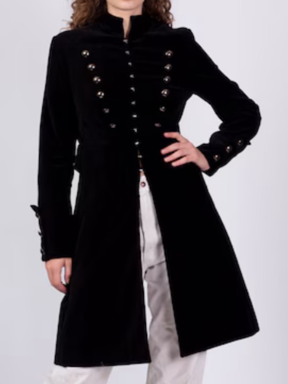 Newport News Vintage Black Velvet Military-Style Women's Coat Size 8
